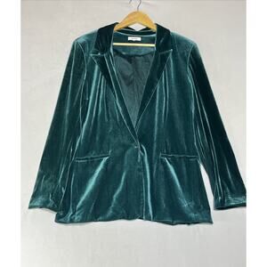 Nine West Velvet Blazer Womens XXL Green One Button Modern Stretch Holiday Work